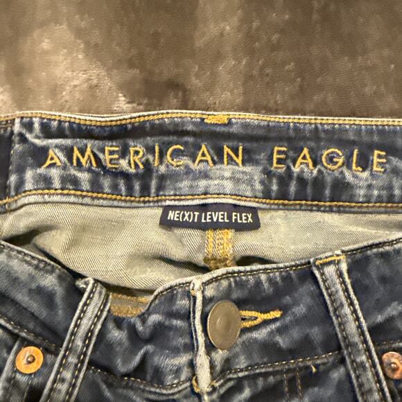 American Eagle Womens Next Level flex Skinny Jeans Size 29x32 Blue Distressed - Picture 10 of 16